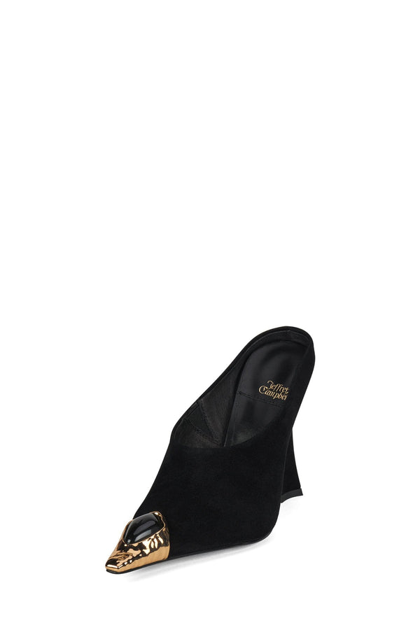 Jeffrey Campbell NAIAD Heeled Mule Black Suede Gold Black