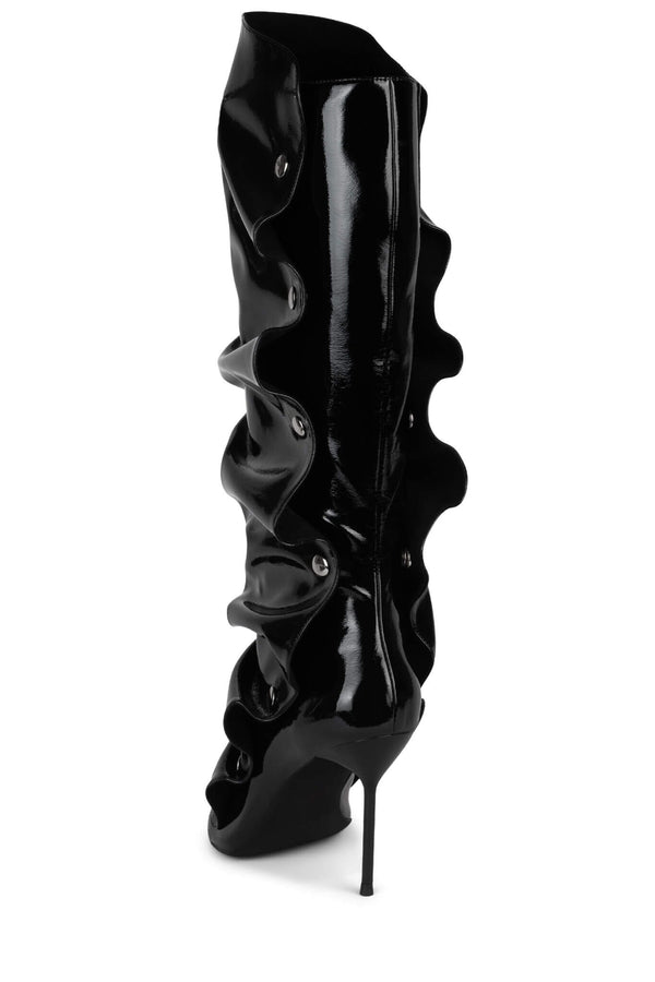 Jeffrey Campbell OVERLAP Knee-High Boot Black Crinkle Patent