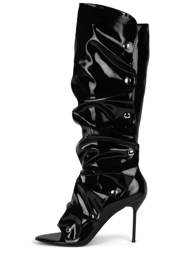 jeffrey campbell OVERLAP Knee-High Boot Black Crinkle Patent