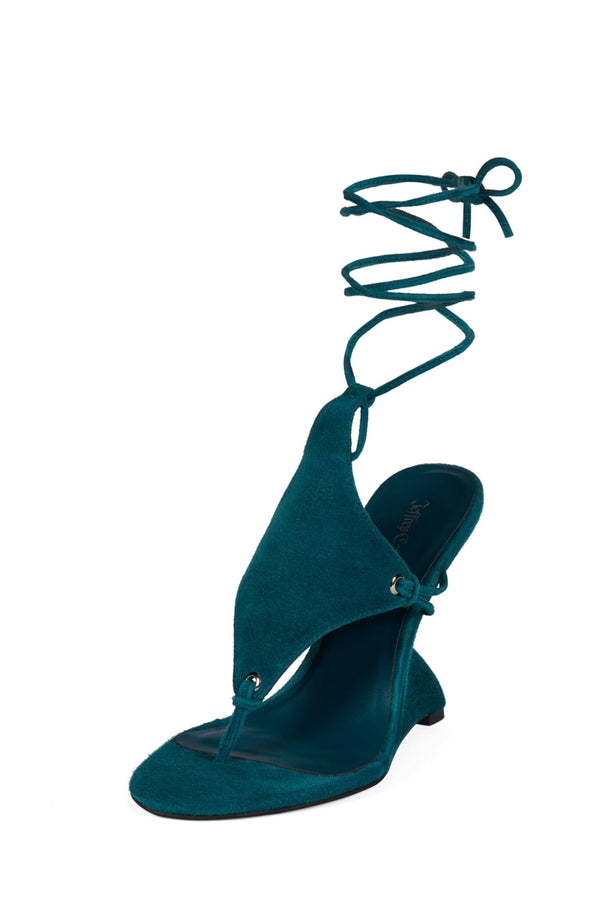 Jeffrey Campbell PACHOULI Wedge Sandal Dusty Turquoise Suede