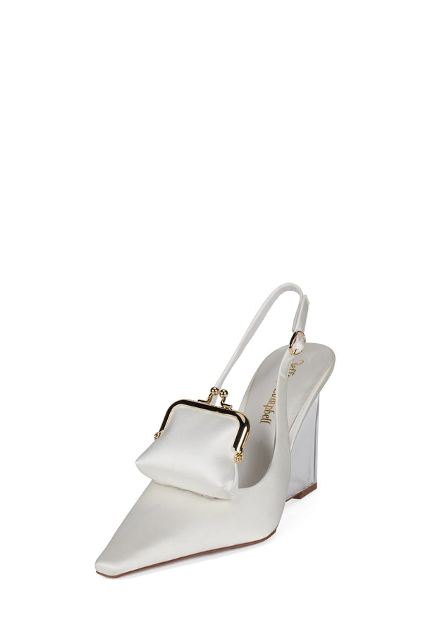 Jeffrey Campbell PAY-ME Slingback Wedge White Satin Combo