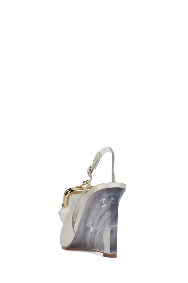 Jeffrey Campbell PAY-ME Slingback Wedge White Satin Combo