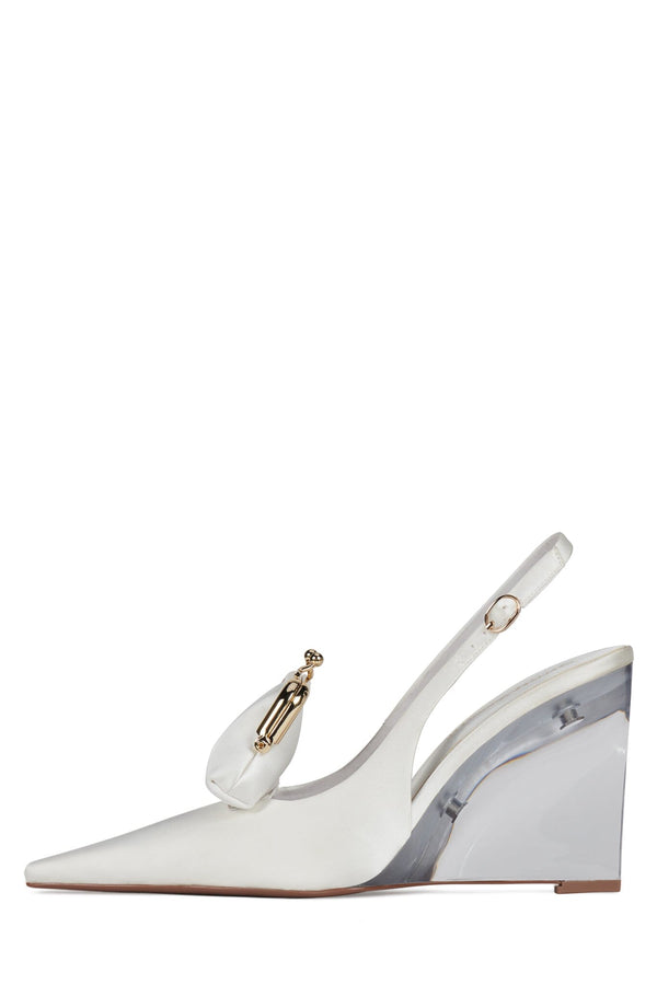 jeffrey campbell PAY-ME Slingback Wedge White Satin Combo