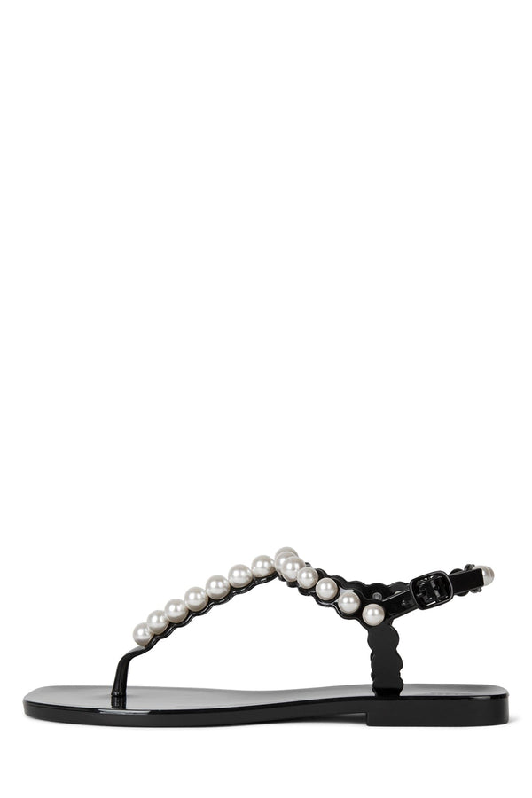 Jeffrey Campbell PEARLESQUE Flat Sandal Black Shiny
