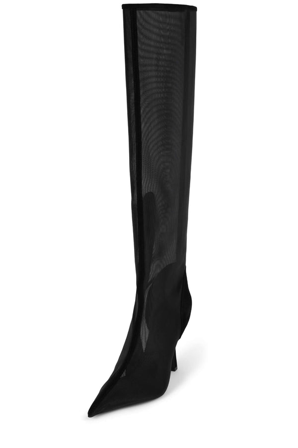 Jeffrey Campbell PEEPSHOW Knee-High Boot Black Mesh Suede Combo