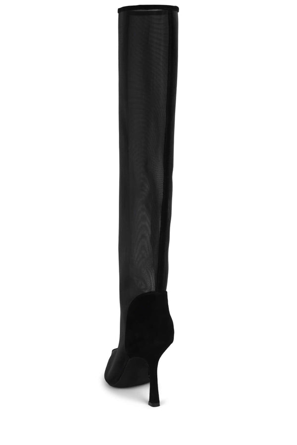 Jeffrey Campbell PEEPSHOW Knee-High Boot Black Mesh Suede Combo
