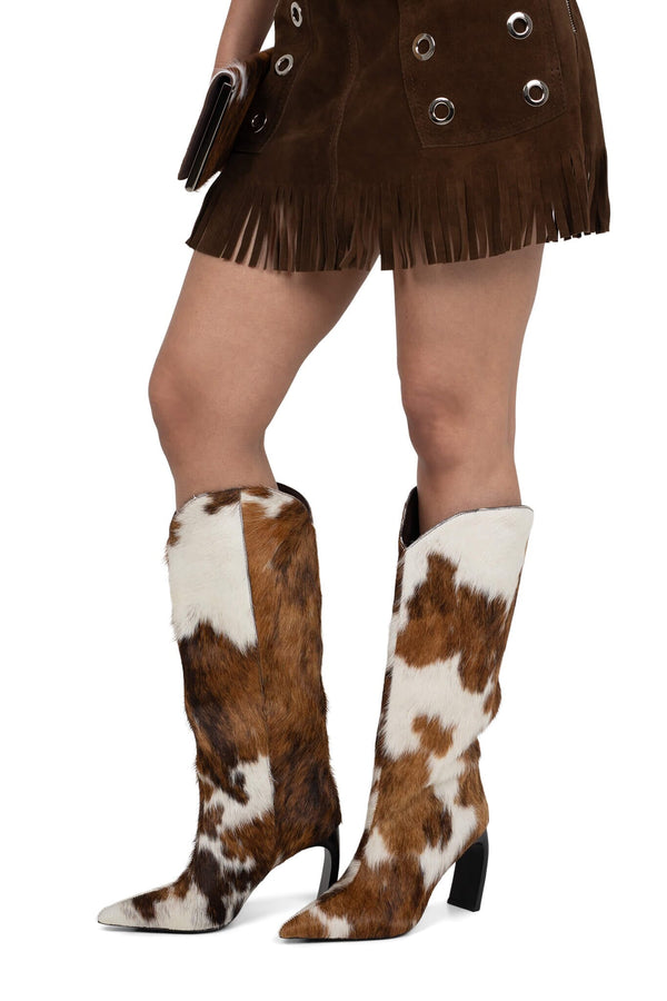 Jeffrey Campbell PINPOINT-F Knee-High Boot Tan White Cow