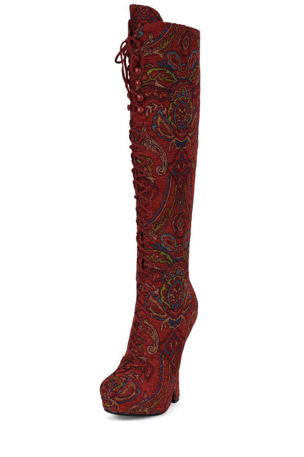 Jeffrey Campbell POP-OFF-EM Knee-High Boot Red Tapestry
