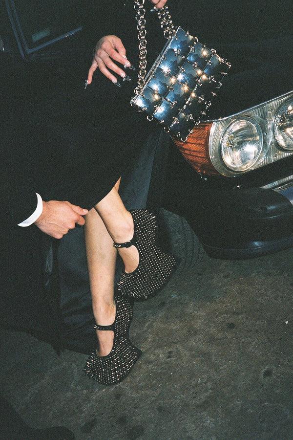 Jeffrey Campbell PRICKLY Platform Pump Black Suede Silver