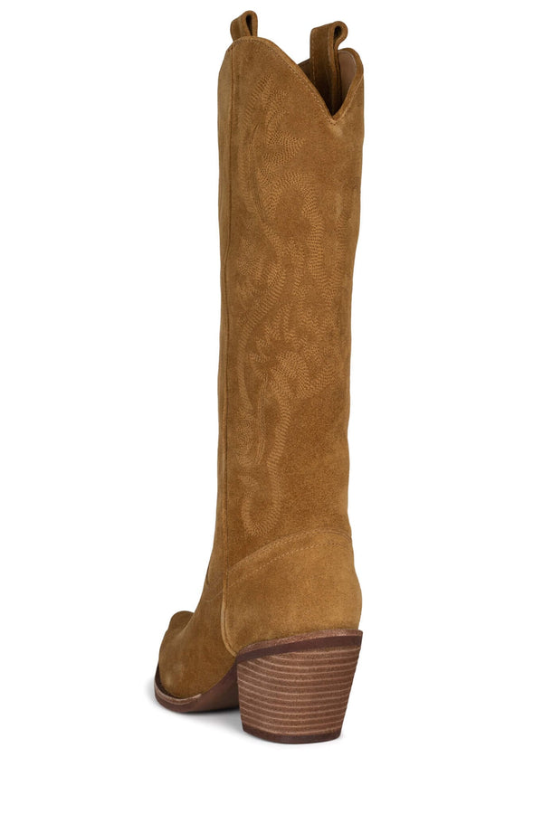 Jeffrey Campbell RANCHER-K Knee-High Boot Tan Suede Brown Stack