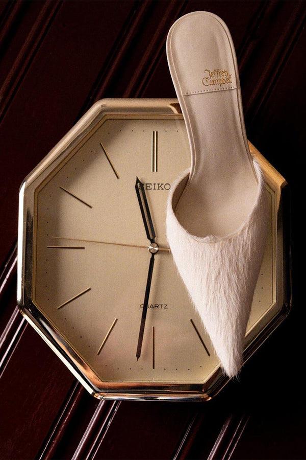 Jeffrey Campbell ROBYN-F2 Heeled Mule Ivory Longhair