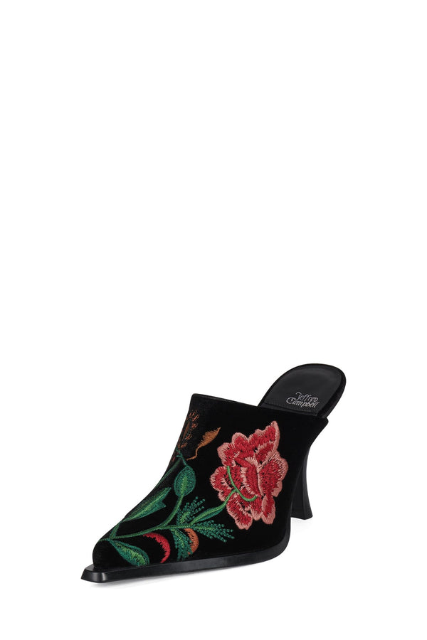 Jeffrey Campbell SAVANNAH Heeled Mule Black Velvet Floral Multi