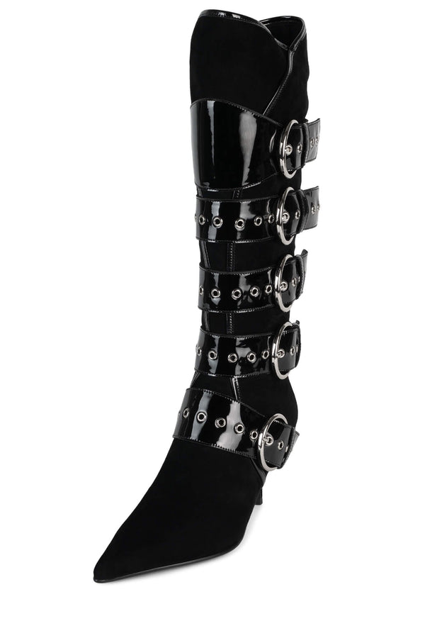 Jeffrey Campbell SEATBELT Knee-High Boot Black Suede Black Patent