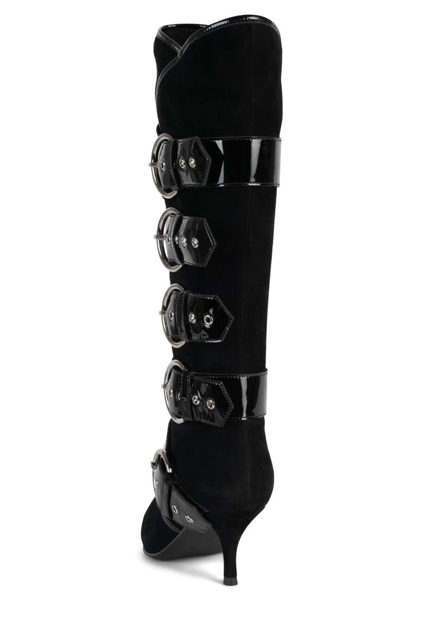 Jeffrey Campbell SEATBELT Knee-High Boot Black Suede Black Patent