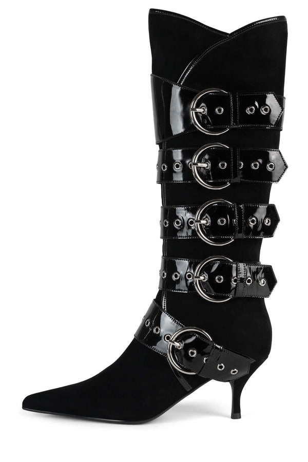 jeffrey campbell SEATBELT Knee-High Boot Black Suede Black Patent