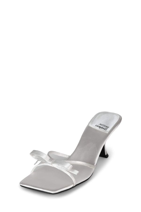 Jeffrey Campbell SWEET-ON-U Heeled Sandal White Satin Combo