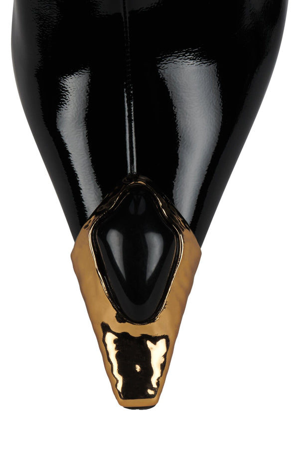 Jeffrey Campbell THE-STONE Heeled Boot Black Patent Gold Black