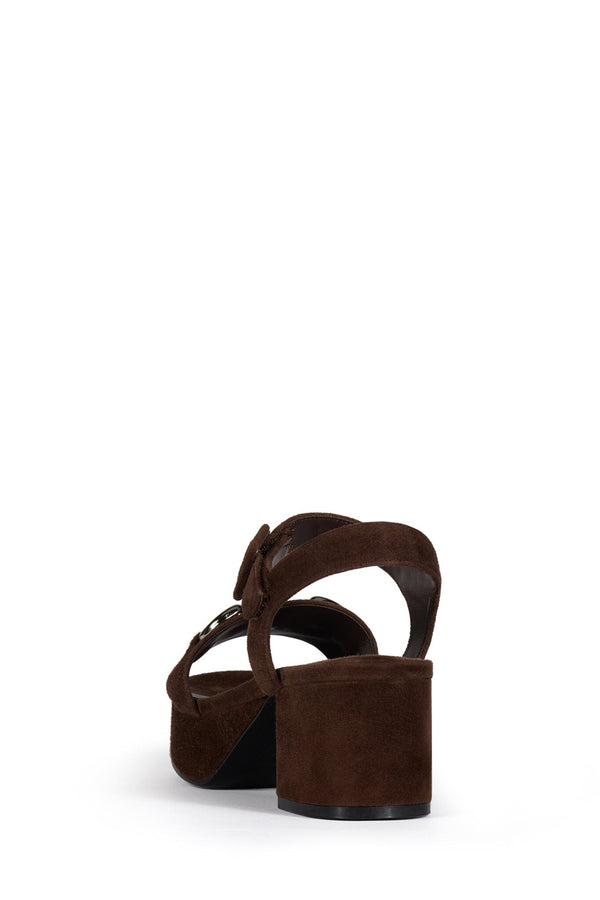 Jeffrey Campbell TIMELESS Platform Sandal Espresso Suede Silver