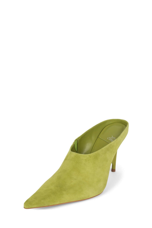 Jeffrey Campbell VADER-OS Heeled Mule Bright Chartreuse Suede
