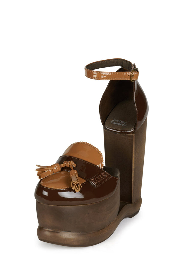 Jeffrey Campbell WALTERS Platform Wedge Brown Patent Tan Patent
