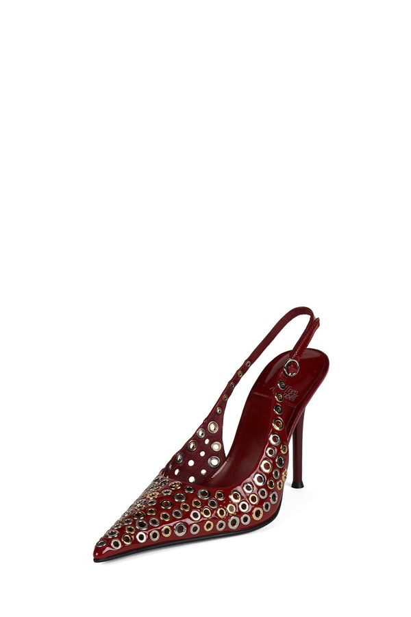 Jeffrey Campbell YOUWISH-G Slingback Heel Cherry Red Pat Gold Slvr