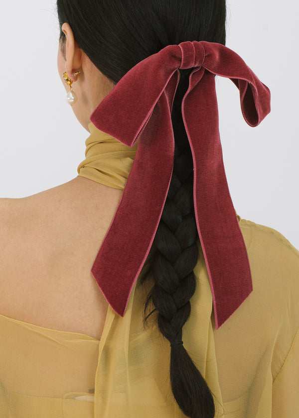 Jennifer Behr Adley Velvet Bow Barrette Antique Rose
