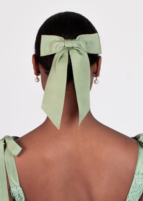 Jennifer Behr Alice Grosgrain Bow Barrette Pistachio