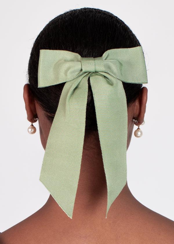 Jennifer Behr Alice Grosgrain Bow Barrette Pistachio