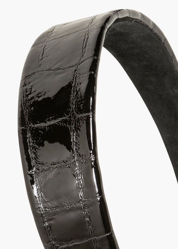 Jennifer Behr Embossed Leather Cruz Headband Black Croc