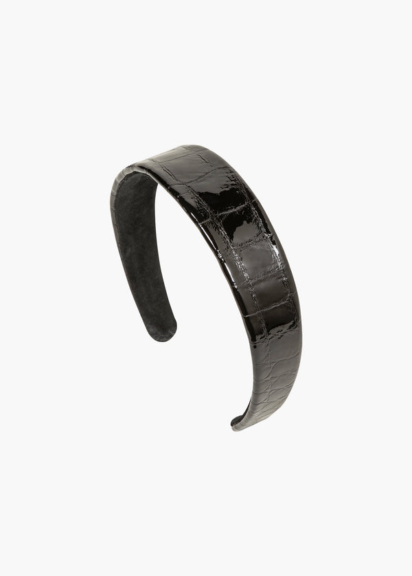 jennifer behr Embossed Leather Cruz Headband Black Croc