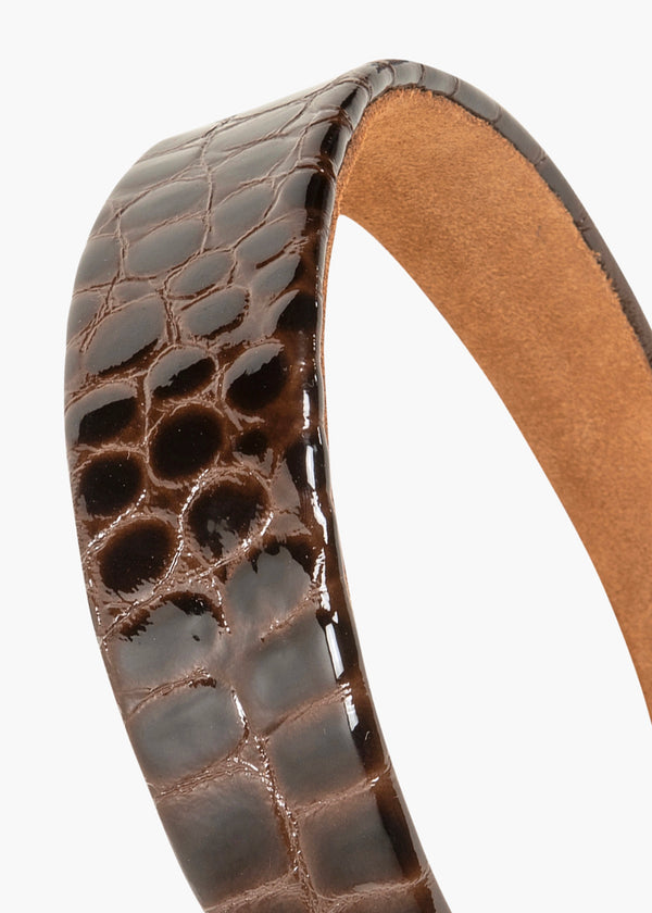 Jennifer Behr Embossed Leather Cruz Headband Brown Croc