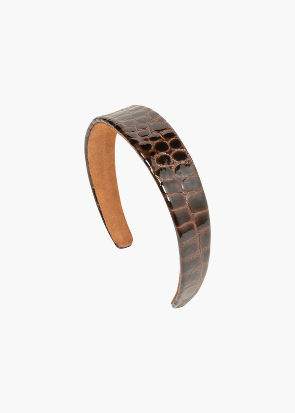 jennifer behr Embossed Leather Cruz Headband Brown Croc