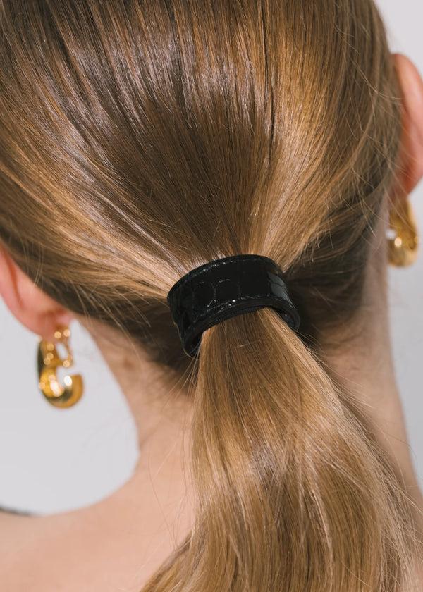 Jennifer Behr Embossed Mini Leather Ponywrap Black Croc