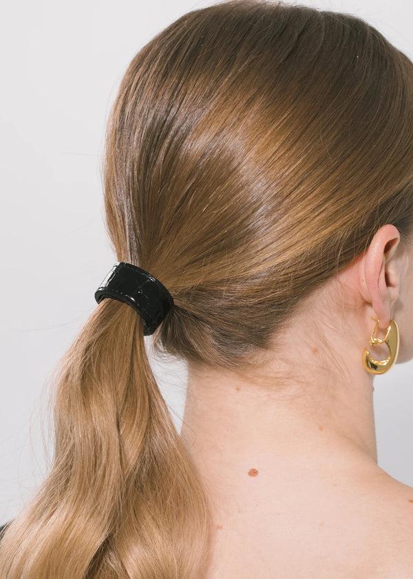 Jennifer Behr Embossed Mini Leather Ponywrap Black Croc