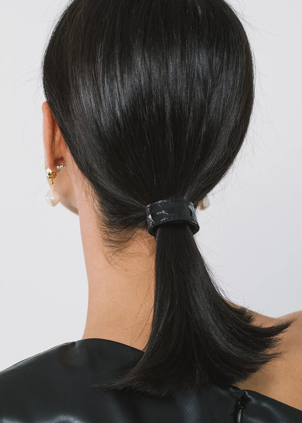 Jennifer Behr Embossed Mini Leather Ponywrap Black Croc