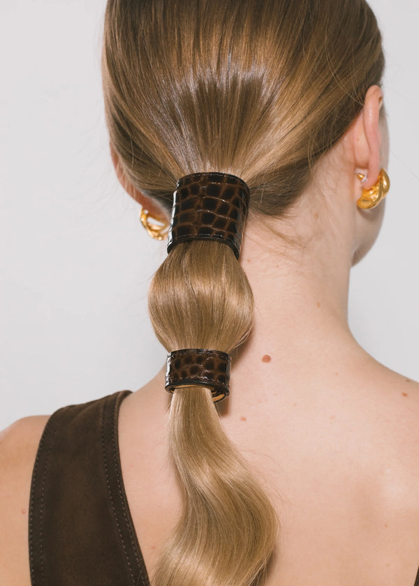 Jennifer Behr Embossed Mini Leather Ponywrap Brown Croc