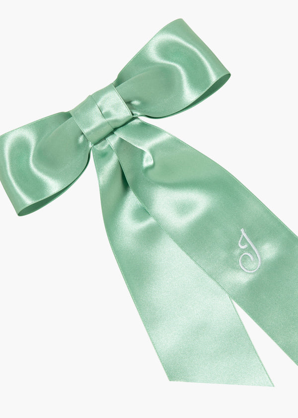 Jennifer Behr Initial April Satin Bow Barrette Celadon