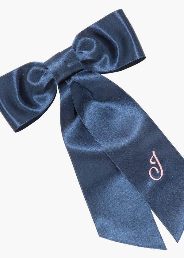 Jennifer Behr Initial April Satin Bow Barrette Navy