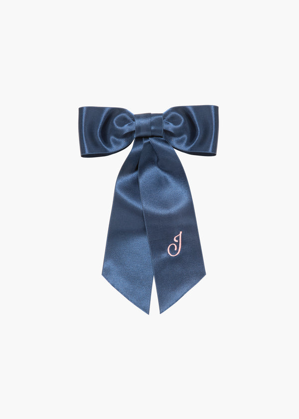 jennifer behr Initial April Satin Bow Barrette Navy