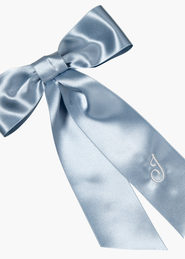 Jennifer Behr Initial April Satin Bow Barrette Powder