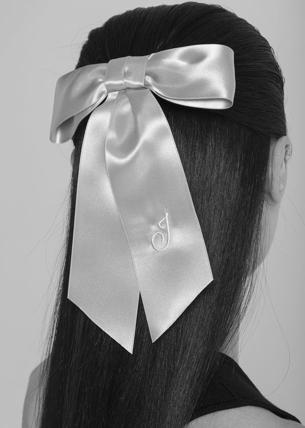 Jennifer Behr Initial April Satin Bow Barrette Powder
