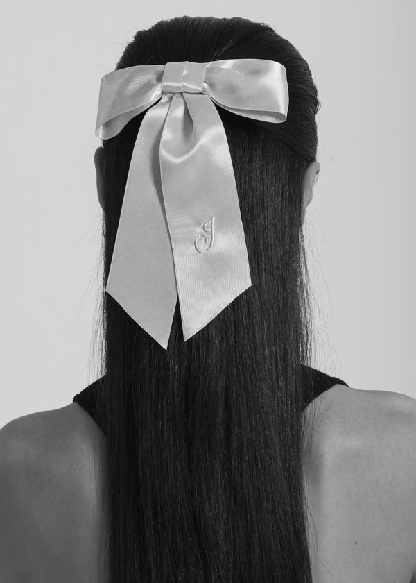 Jennifer Behr Initial April Satin Bow Barrette Snow