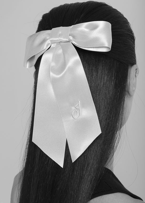 Jennifer Behr Initial April Satin Bow Barrette Snow