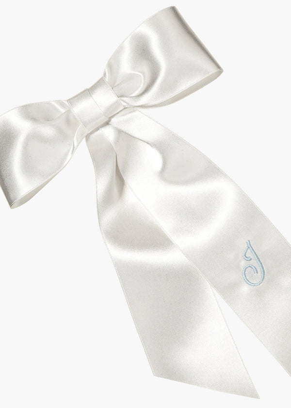 Jennifer Behr Initial April Satin Bow Barrette Snow