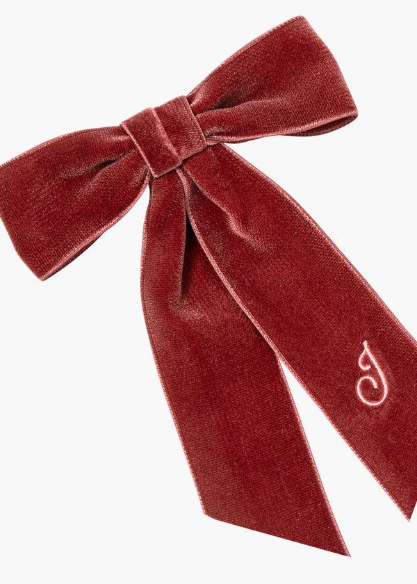 Jennifer Behr Initial Wide Velvet Bow Barrette Antique Rose