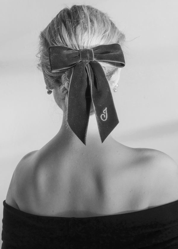 Jennifer Behr Initial Wide Velvet Bow Barrette Antique Rose