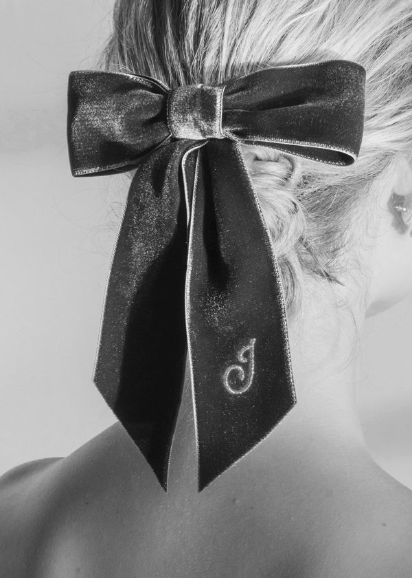 Jennifer Behr Initial Wide Velvet Bow Barrette Antique Rose