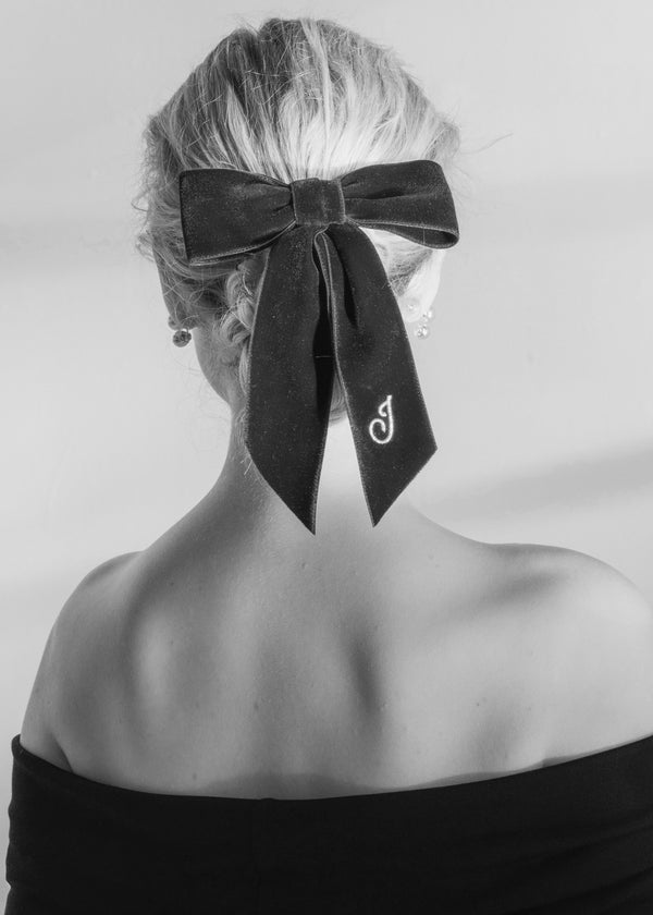 Jennifer Behr Initial Wide Velvet Bow Barrette Azul