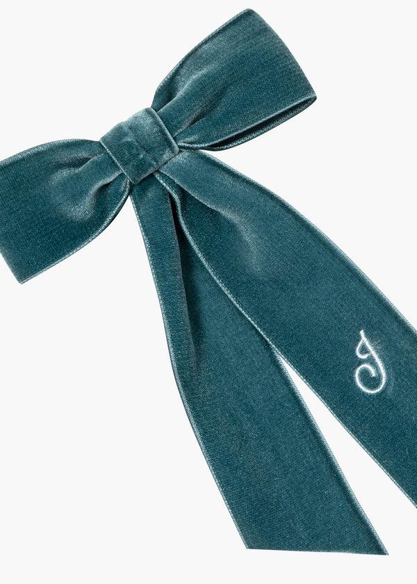 Jennifer Behr Initial Wide Velvet Bow Barrette Azul