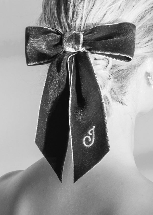 Jennifer Behr Initial Wide Velvet Bow Barrette Azul